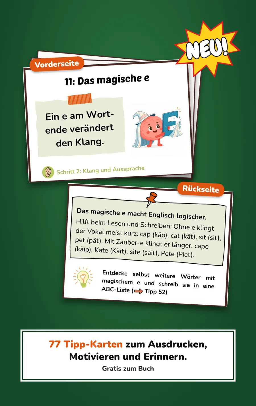 77 Tipp-Karten zum Ausdrucken, Vorder- und Rückseite